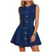 Women's Slim Fit Washed Denim Dress Sleeveless Button up with Two Side Pockets European And American Style Summer Spring/Autumn Wear_ecoleips.com