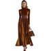 Women's Autumn/Winter Gold Velvet Long-Sleeve Dresses, Waist-Cinching, Slimming, Elegant Long Skirts With Wide Hems, Ele_ecoleips.com