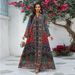 Elegant Long Arabic Abaya Dress With Dubai-Inspired Floral Print & Embellishments - Breathable Polyester Chiffon For Women (S-Xxl)_ecoleips.com