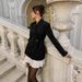 2025 Fall/Winter New Vintage Contrast Color Patchwork Hem Black Slim-Fit Long-Sleeve Blazer For Women, Cross-Border_ecoleips.com