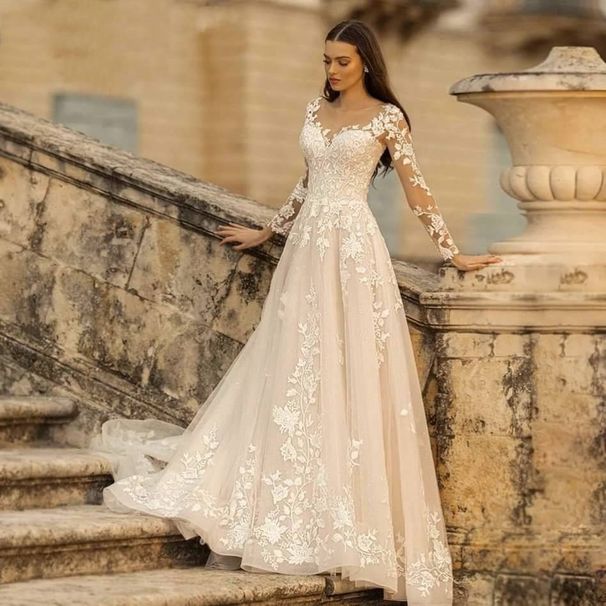 Women's Clothing Deep V Backless Wedding Dress Long Sleeves Spring New Style Tail Slim Fit Sexy Simple Travel Photography_ecoleips.com