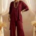 Breathable Linen-Cotton Short Sleeve Top And Long Pants Set, Solid Color Relaxed Two-Piece Outfit For Women, Summer Casual Comfort_ecoleips.com