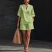 Women's Casual V Neck Two Piece Set Short Sleeved Loose Fit Shorts American Fashion Style Clothing_ecoleips.com