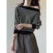 Yanshuang Korean Style Striped Elegant Off-Shoulder Knitted Sweater For Women Autumn High-End Loose Slimming Base Shirt_ecoleips.com