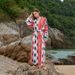 Tropical Beach Cover-Up – Flowy Resort Dress With Bikini Wrap, Sun Protection Swimwear Sheer Mesh Long Sleeve (One Size, Red/Green)_ecoleips.com