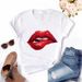 Cross-border Plus-size Loose-fitting Harajuku-style Simple Colorful Lip Print Women's Short-sleeve T-shirt For Summer_ecoleips.com