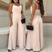 Women's Clothing Pleated Craft Sling Waist Wide Leg Flared Jumpsuit_ecoleips.com