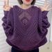 Lace-Knit Oversized V-Neck Sweater Women's Casual Pullover Korean Style Solid Color Loose Fit Spring Autumn Fashion Top_ecoleips.com