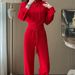 Women's Clothing Casual Sports Suit Autumn And Winter Fashion Red Sweater Wide Leg Pants Plus Velvet Two Piece Suit_ecoleips.com