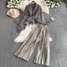Trendy Autumn/Winter Set | Gold-Trimmed Cape Jacket & Wide-Leg Pants | Chic Two-Piece Outfit_ecoleips.com