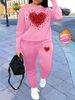 Women's Autumn And Winter Hip-hop Casual Street Heart-shaped Printed Round Neck Sports Shirt+sports Pants Set-538_ecoleips.com