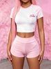 Women's Glitter Graphic Color Block Shorts Set Sleeveless Top And Shorts Two Piece Outfit_ecoleips.com