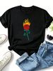 Women Crew Neck Short Sleeve T-Shirt, Burning Flame Rose Floral Graphic Loose Fit Casual Summer Basic Tee Tops_ecoleips.com