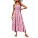 Women's Elegant Smocked Halter Backless Side Split Maxi Dress – Casual Chic Summer Gown 2026_ecoleips.com