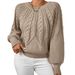 Women's Clothing Vintage Cable Knit Sweater Women's Casual Boho Chic Pullover Top With Diamond Pattern_ecoleips.com