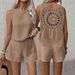 Women's Clothing New Back Hollow Sleeveless Vest Shorts Solid Color Casual Two Piece Suit_ecoleips.com