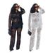 Women's Clothing Sexy Lace Patterned Lace-Trimmed Sheer Blazer & Pants Set – Long Sleeve Sexy Office-to-Club Outfit (Black/White, S-XXL)_ecoleips.com