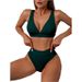 Women’s Clothing New Split Solid Color Sexy V Neck Bikini Women's Swimsuit Swimwear_ecoleips.com