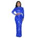 C6028 Fashion Women's Mesh Rhinestone See-through Sleeve Long Dress Two-piece Set_ecoleips.com