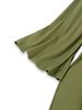 Women's Clothing Plus Size Clothes "Elegant High Waist Bell Sleeve Dress Solid Color Slit Maxi Dress With Pleated Skirt"_ecoleips.com
