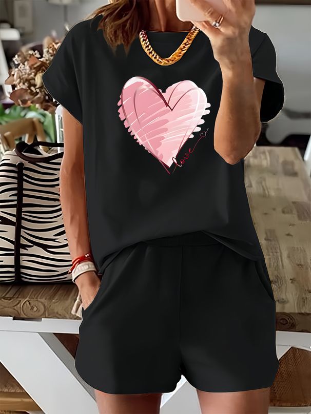 Women’s 2 Piece Outfit Set – Oversized Graphic T-Shirt And Biker Shorts Matching Set, Casual Summer Lounge Tracksuit For Daily Wear-330_ecoleips.com