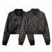 Vintage Inspired Stand Collar Relaxed Fit Aviator Jacket For Women, Casual Loose Outerwear, Polyester Blend, Black & Dark Brown_ecoleips.com