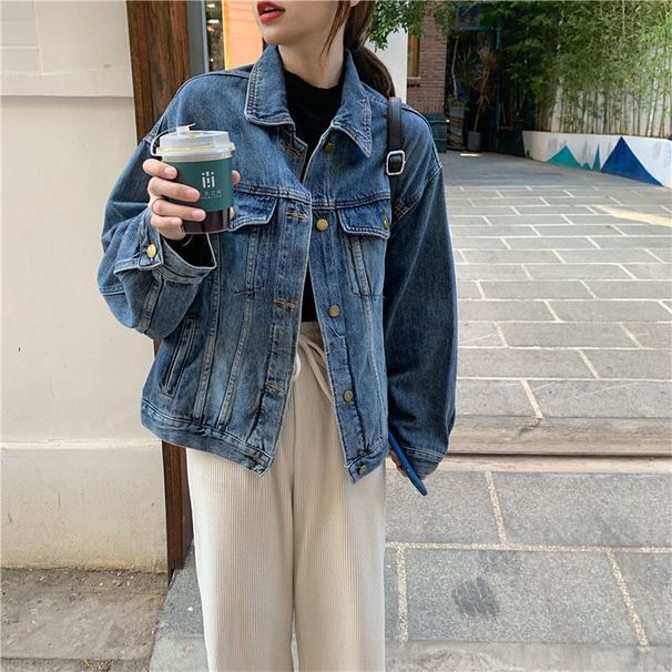 2026 Spring And Autumn New Casual Fashion Retro Denim Jacket For Women, Trendy Loose Hong Kong Style Slimming Top_ecoleips.com