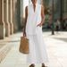 Summer Women's Two Piece Set Versatile Loose Fit Sleeveless V Neck Casual Cotton Linen Suit New Style_ecoleips.com