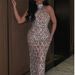 Sleeveless Halter Gold Sprinkled Hip Wrapped Long Formal Dress With Small Train For Evening Ball Party Prom_ecoleips.com