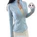 "Slim-Fit Stand Collar Yoga Jacket For Women – Long Sleeve Sports Top With Gold Zipper, Breathable & Stretchy For Running, Pilates & Gym_ecoleips.com