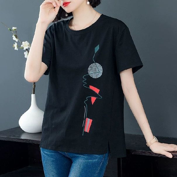 Stylish Short-Sleeved T-Shirt For Women, Summer Korean Style Loose Plus-Size T-Shirt, Solid Color Printed Top, Trendy_ecoleips.com