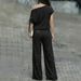 Women's One Shoulder Sequined Two Piece Set Drawstring Top Elastic Waist Wide Leg Pants_ecoleips.com