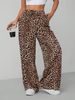 K Women's Leopard Print Straight Leg Pants, Fashionable And Versatile Wide Leg Pants, Long Pants_ecoleips.com