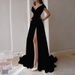 Women's Clothing Chest Wrap Style Ruffled Solid Color Slit Mid Waist Solid Color Temperament Commuter Long Dress_ecoleips.com