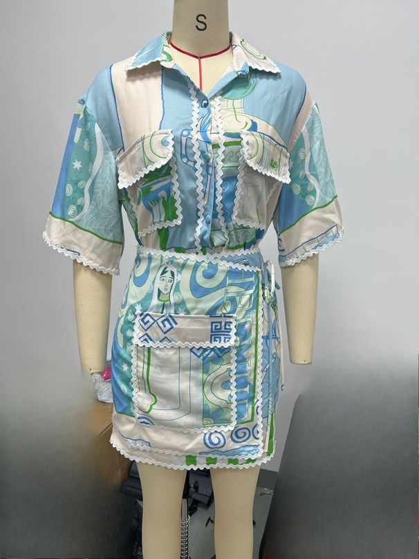K New Printed Fashion Versatile Lace Set For Women_ecoleips.com