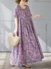 Cotton Vintage Short Sleeve Dresses For Women Casual Loose Long Light Purple Dress Femme Robe Vestidos Elegant Summer Clothing_ecoleips.com