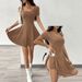 Sexy Backless Solid Color Short Sleeved Dress Waist Cinching A Line Short Skirt For Women Style Fashionable And Slimming_ecoleips.com