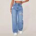 Amazon's European And American Style Cross-border Bestseller: Women's Light Blue High-waisted Ripped Wide-leg Straight_ecoleips.com