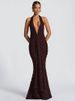 Mozision Halter Deep V Neck Sexy Maxi Dress Women Gown Fashion Sleeveless Backless Draped Ruched Club Party Long Dress Female_ecoleips.com