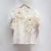 French Style 3D Floral Print Blouse Women's Short Sleeve Top Loose Fit Unique Design Chic Casual Shirt_ecoleips.com