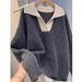 Korean Style Autumn Winter Knit Sweater Women's Loose Fit Soft Pullover Color Block Casual Tops_ecoleips.com