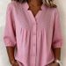 Voya Women's Temperament Knitted Hollow Splicing V-neck Button Cardigan Mid Sleeved Shirt Top Pink_ecoleips.com