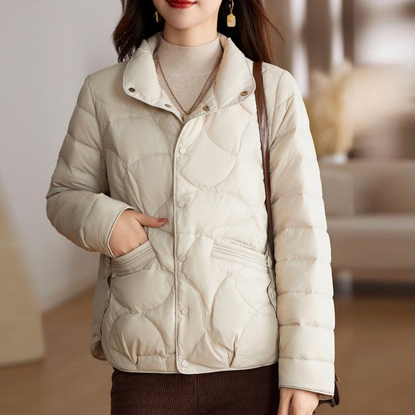 Women's Lightweight Short Down Jacket With Duck Feather Filling, Slim Fit Winter Coat For Petite, Warm Quilted Puffer Jacket With Stand Collar_ecoleips.com