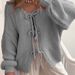 K New Round Neck Long Sleeve Top With Belt Cardigan For Women_ecoleips.com