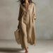Women's Solid Color Lapel Long Sleeve Shirt Dress Cotton Linen Spring/Summer Lazy Style Fashion_ecoleips.com
