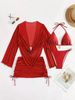 Women's Clothing Two-Piece Swimsuit Sexy Tie-Up Bikini Set With Light Gauze Cover Up_ecoleips.com