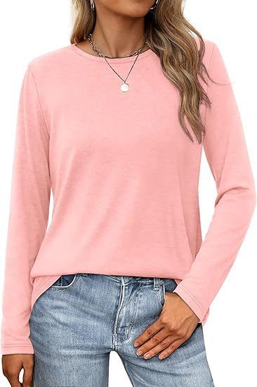 Women's Clothing Oversized Long-Sleeve Round Neck T-Shirt – Soft Cotton Blend Casual Top For Fall & Winter_ecoleips.com