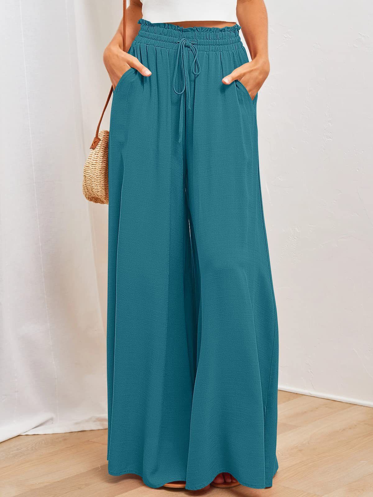 Women's Clothing Women's High-Waisted Wide Leg Trousers Long Skirt Pants Elastic Waist Spring Summer Fashion European American Style_ecoleips.com