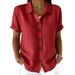 Women's Loose Casual Cotton Linen Shirt Lapel Button Short Sleeve Thin Summer Fashion European American Style Blouse_ecoleips.com