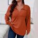 Spring/Summer Casual Fashion T-Shirt In Large Size With Plain Color, V-Neck, Loose-Fitting Design For Women_ecoleips.com